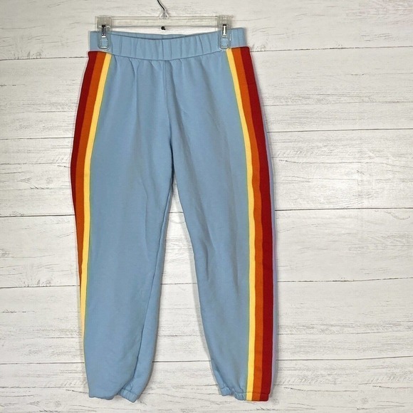 WESLEY Blue Jogger Sweatpants Rainbow Stripe Women’s XS - Picture 2 of 4